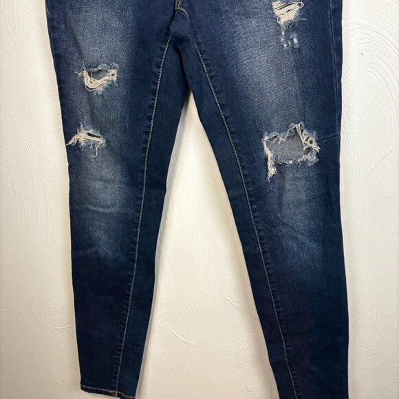 Mossimo Blue Jeans Mid-Rise Jegging Denim Power Stretch Distressed Dark Wash 2 - Picture 3 of 7